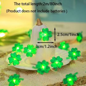 1 Set Of St Patrick's Day String Lights, Four-Leaf Clover Light String Shamrock Irish Fairy LED Light 10 Feet 40 Green Color LEDs Battery Operated Wit