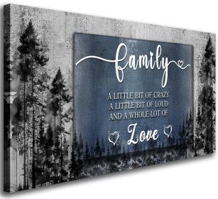 Family Quotes Canvas Wall Art,Family a Little Bit of Crazy Loud Love Wall Art for Living Room,Inspirational Motto Canvas Prints Poster Stretched Frame