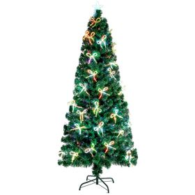 6.5ft Pre-Lit Fiber Optical Christmas Tree with Bow Shape Color Changing Led Lights&260 Branch Tips