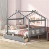 Full Size Wooden House Bed with Drawers, Gray