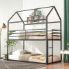 Bunk Beds for Kids ,House Bunk Bed Metal Bed Frame Built-in Ladder,No Box Spring Needed Black