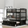 Wood Bunk Bed with Trundle and Drawers, Espresso