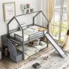 House Bunk Bed with Convertible Slide,Storage Staircase can be Placed Left or Right,Gray