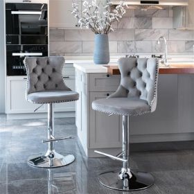 Furniture,Swivel Velvet Barstools Adjusatble Seat Height from 25-33 Inch, Modern Upholstered Chrome base Bar Stools with Backs Comfortable Tufted for