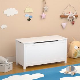 Kids Wooden Toy Box Storage with Safety Hinged Lid for Ages 3+ (White)