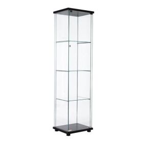 One Door Glass Cabinet Glass Display Cabinet with 4 Shelves, Black