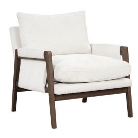 Mid-Century Modern Velvet Chair,Leisure Chair with Solid Wood and Thick Seat Cushion for Living Room,Bedroom,Studio,White