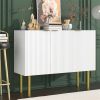 Modern Simple & Luxury Style Sideboard Particle Board & MDF Board Cabinet with Gold Metal Legs & Handles, Adjustable Shelves for Living Room, Dining R