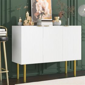 Modern Simple & Luxury Style Sideboard Particle Board & MDF Board Cabinet with Gold Metal Legs & Handles, Adjustable Shelves for Living Room, Dining R