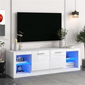 [VIDEO provided] Modern TV Stand with 2 Tempered Glass Shelves, High Gloss Entertainment Center for TVs Up to 70'', Elegant TV Cabinet with LED Color