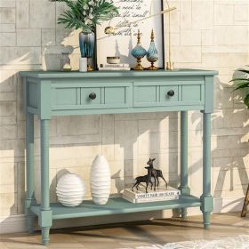 Console Table Traditional Design with Two Drawers and Bottom Shelf Acacia Mangium (Retro blue)