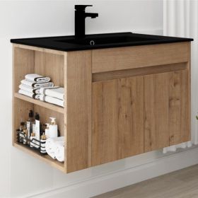 30 Inch Bathroom Vanity With Black Ceramic Basin and Adjust Open Shelf(KD-PACKING)