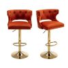 Bar Stools With Back and Footrest Counter Height Dining Chairs-Velvet Orange-2PCS/SET