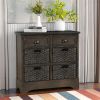 Rustic Storage Cabinet with Two Drawers and Four Classic Rattan Basket for Dining Room/Living Room (Brown Gray)