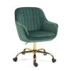 360¬∞ Green Velvet Swivel Chair With High Back, Adjustable Working Chair With Golden Color Base