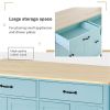 Kitchen Island Cart with 4 Door Cabinet and Two Drawers and 2 Locking Wheels - Solid Wood Top, Adjustable Shelves, Spice & Towel Rack(Mint Green)