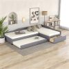 Upholstered Double Twin Size Daybed with Trundle and Drawer, Gray