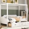 Twin Size Wooden Canopy Daybed with 3 in 1 Storage Drawers,White