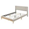 Upholstered Platform Bed with Rubber Wood Legs,No Box Spring Needed, Linen Fabric,Queen Size-Beige