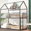 Bunk Beds for Kids ,House Bunk Bed Metal Bed Frame Built-in Ladder,No Box Spring Needed Black