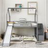 House Bunk Bed with Convertible Slide,Storage Staircase can be Placed Left or Right,Gray