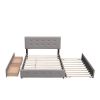 Upholstered Platform Bed with 2 Drawers and 1 Twin XL Trundle, Linen Fabric, Queen Size - Light Gray