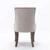 Furniture,Ultra Side Dining Chair, Thickened fabric chairs with neutrally toned solid wood legs, Bronze nail head, Set of 2, Beige