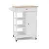 Kitchen island rolling trolley cart with Adjustable Shelves and towel rack rubber wood table top