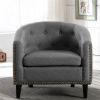 linen Fabric Tufted Barrel ChairTub Chair for Living Room Bedroom Club Chairs