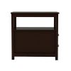 End Table Narrow Nightstand With Two Drawers And Open Shelf-Brown