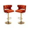 Bar Stools With Back and Footrest Counter Height Dining Chairs-Velvet Orange-2PCS/SET