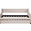 Upholstered Daybed with Trundle, Twin Size Frame, Beige Velvet