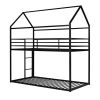 Bunk Beds for Kids ,House Bunk Bed Metal Bed Frame Built-in Ladder,No Box Spring Needed Black