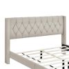 Upholstered Platform Bed with Rubber Wood Legs,No Box Spring Needed, Linen Fabric,Queen Size-Beige