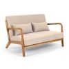 Leisure Chair with Solid Wood Armrest and Feet, Mid-Century Modern Accent Sofa,2 seat