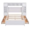 Full Size Wooden Bed With All-in-One Cabinet and Shelf, White