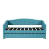 Upholstered Daybed Sofa Bed Twin Size With Trundle Bed and Wood Slat ,Blue