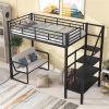 Twin Size Metal Loft Bed with Bench and Storage Staircase, Black