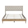 Upholstered Platform Bed with Rubber Wood Legs,No Box Spring Needed, Linen Fabric,Queen Size-Beige