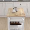 Kitchen island rolling trolley cart with Adjustable Shelves and towel rack rubber wood table top