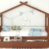 Twin Size Wooden House Bed with Drawers, Walnut