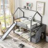 House Bunk Bed with Convertible Slide,Storage Staircase can be Placed Left or Right,Gray