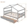 Full Size Wooden House Bed with Drawers, Gray