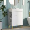 21.6" white Bathroom vanity, Combo Cabinet, Bathroom Storage Cabinet, Single Ceramic Sink, Left side storage