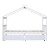 Twin Size Wooden House Bed with Drawers, White