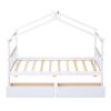 Twin Size Wooden House Bed with Drawers, White