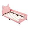 Twin Size Upholstered Daybed with Carton Ears Shaped Headboard, Pink