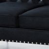 59.4 Inch Wide Black Velvet Sofa with Jeweled buttons,Square Arm ,2 Pillows