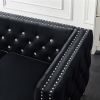 59.4 Inch Wide Black Velvet Sofa with Jeweled buttons,Square Arm ,2 Pillows