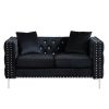 59.4 Inch Wide Black Velvet Sofa with Jeweled buttons,Square Arm ,2 Pillows